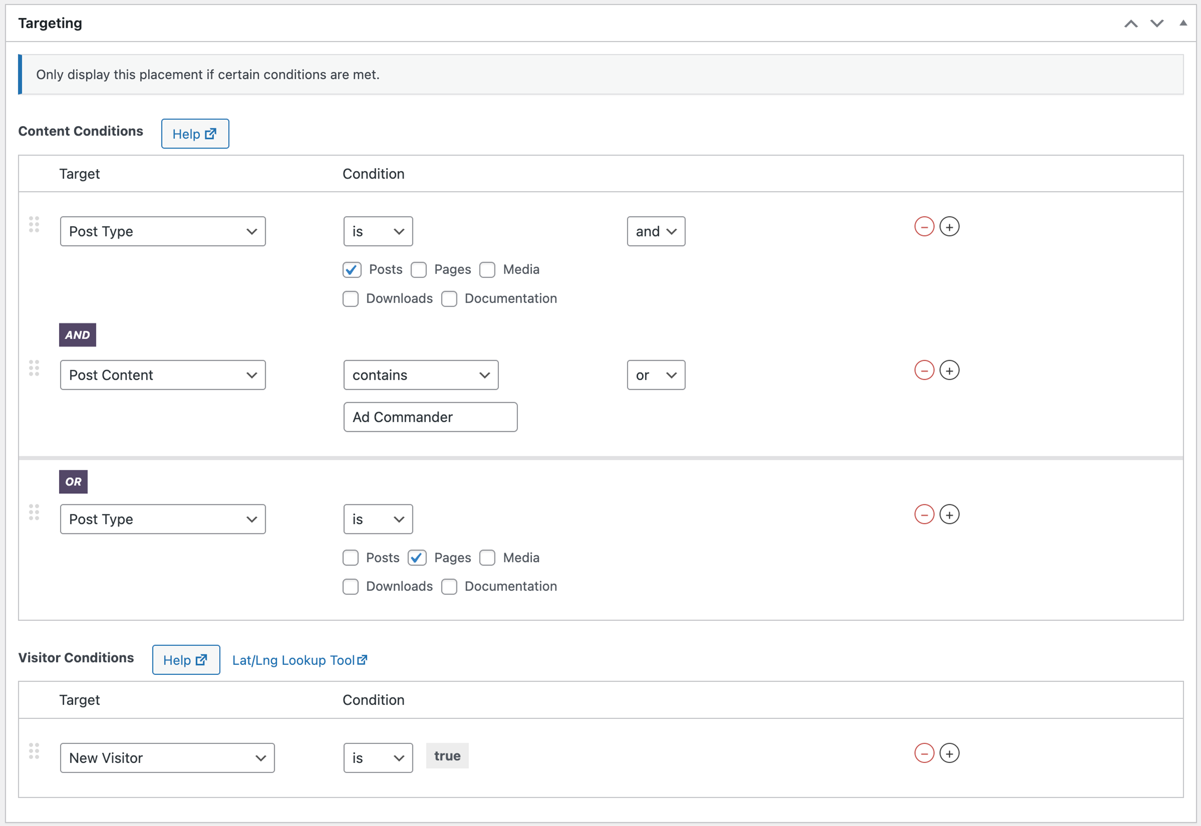 Targeting settings screenshot