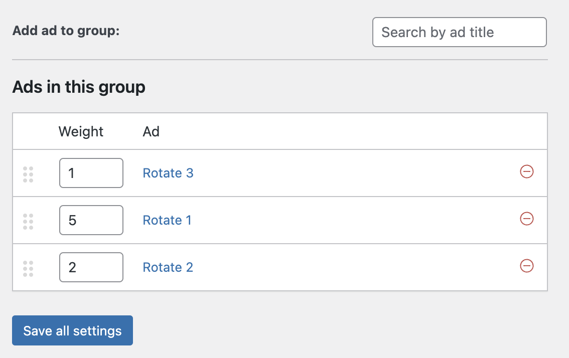 Ad ordering within a group