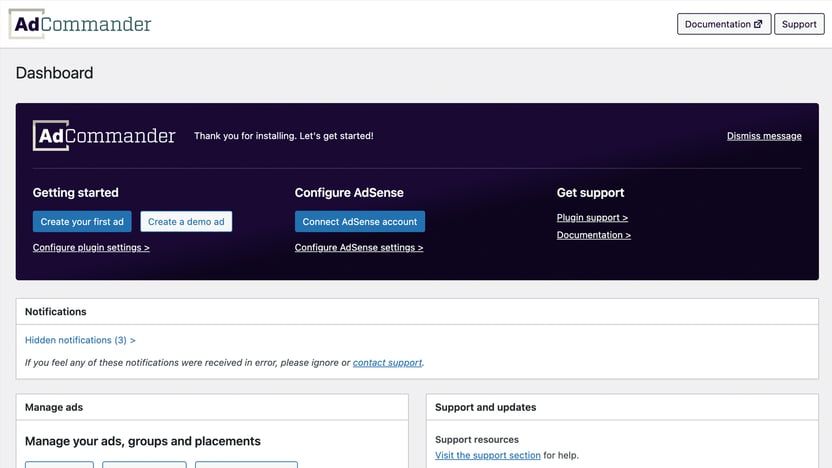 Ad Commander onboarding screen
