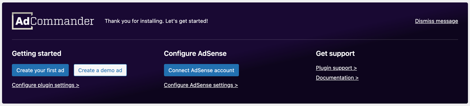 AdCommander onboarding screen