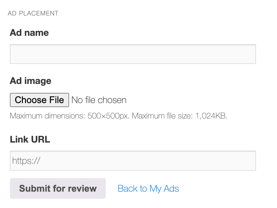 Ad placement form
