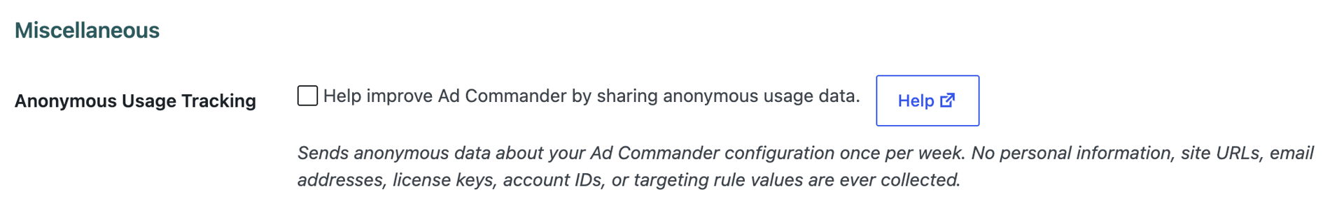 Anonymous usage tracking setting