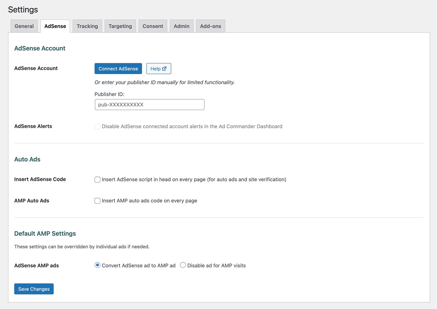 Ad Commander AdSense settings - Connect and configure account