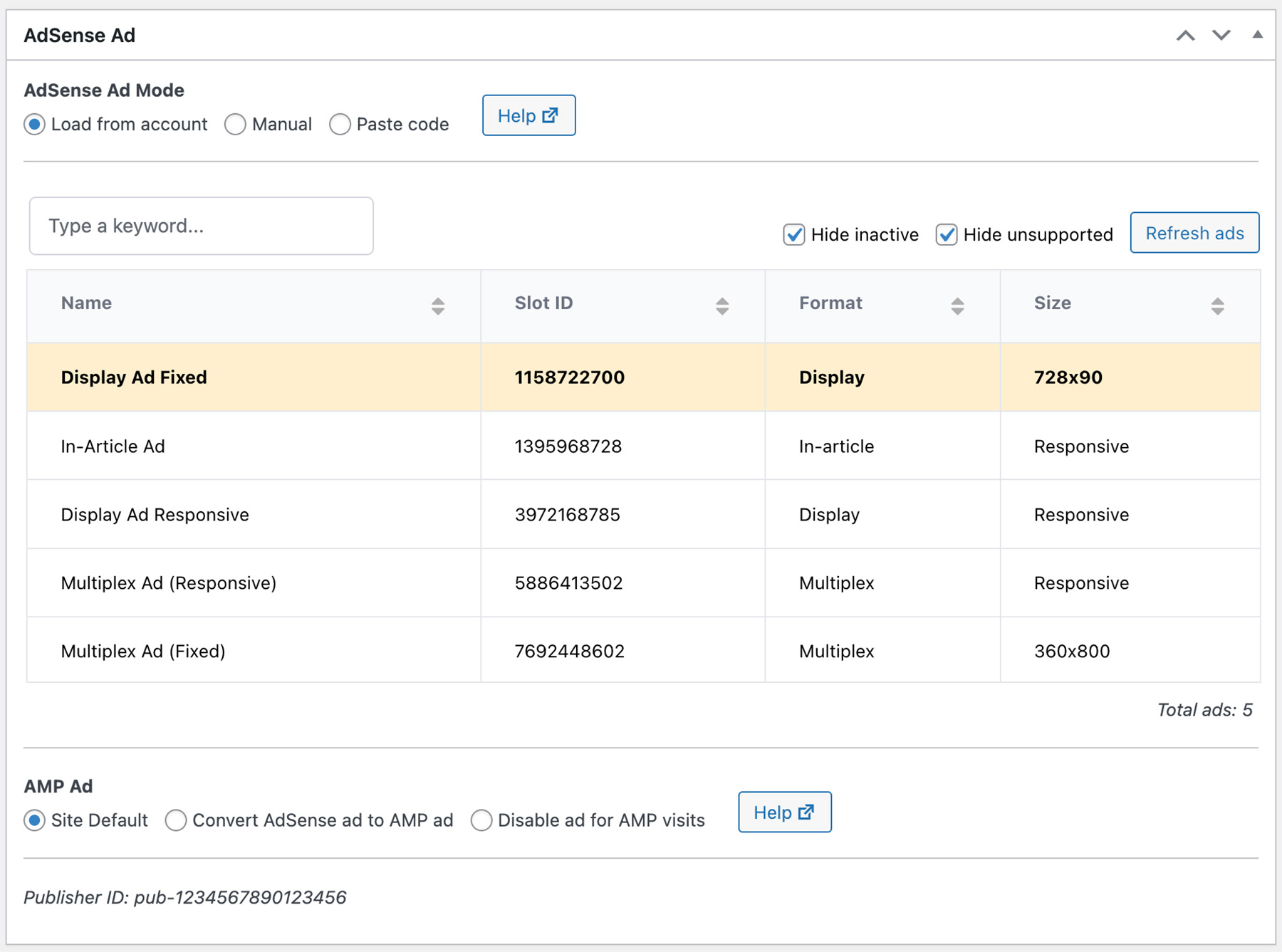 List of AdSense ad units in Ad Commander